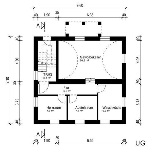 منزل لعائلتين مع حديقة في قلب المدينة – Grundriss UG