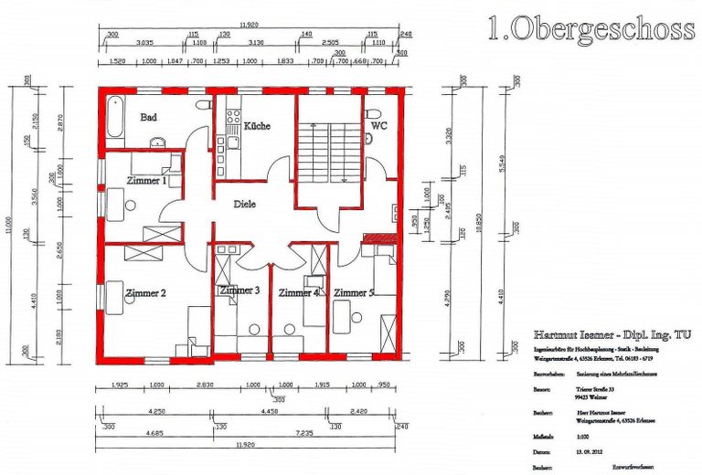 1-Zimmer in 5er Wohngemeinschaft, Weimar – Grundriß 1.OG