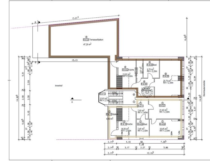 Exklusive Maisonette-Wohnung mit großer Dachterrasse – Grundriss Ebene 1