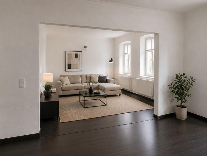 Exklusive, moderne Wohnung mit Dachterrasse offener Küche, Kamin und Stellplatz – Wohnzimmer