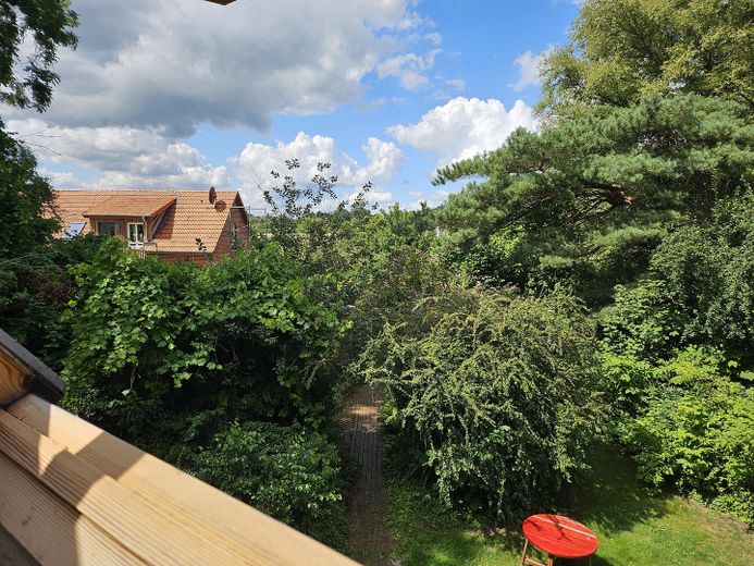 Bauernhaus mit bezauberndem Garten – Blick Dachfenster Zimmer 3 DG