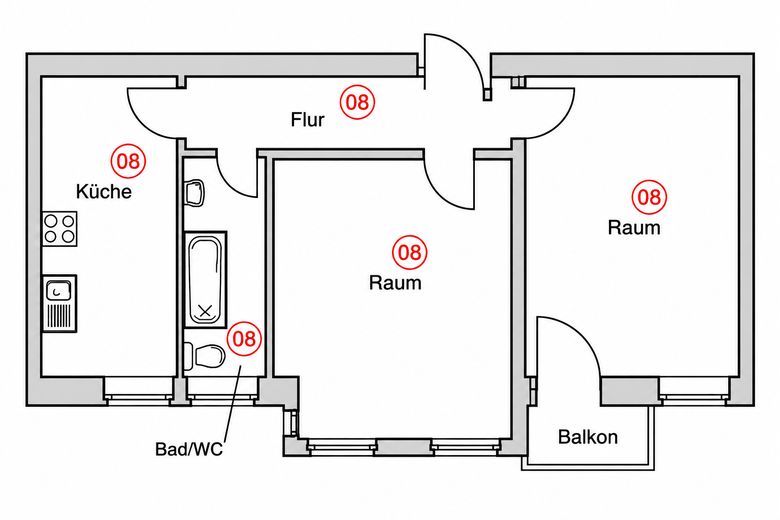 Helle Altbauwohnung mit Balkon – ruhig gelegen & gut angebunden – Grundriss 