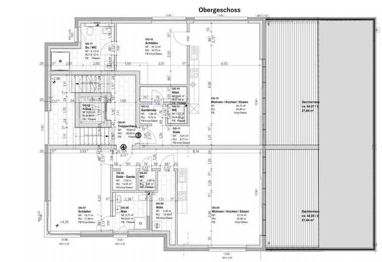 Exklusives Penthouse mit dem Aufzug von der Tiefgarage bis in die Wohnung – Grundriss 1. Obergeschoss