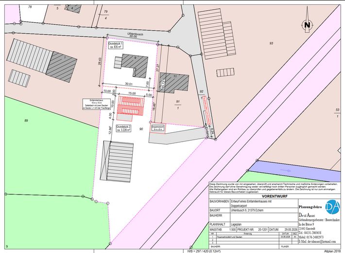 Ideal für Pferdehaltung - Einfamilienhaus, Baugrundstück, Stall und Hausweide / Resthof – Vorentwurf EFH mit Carport