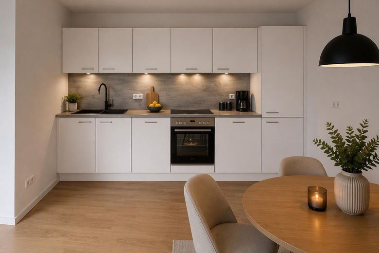 Ihr eigener Garten im Neubau – 65 m², Maintal, nahe Frankfurt – Küche mit Einbauküche