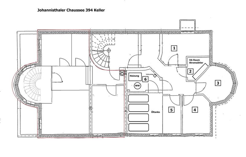 Grundriß Keller (rot umrandet)