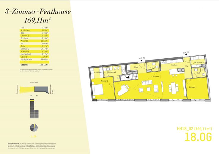 Exclusief 3-kamer-penthouse in het PRÄDIUM Frankfurt | 169 m² | skylinezicht | 18e verdieping – Grundriss 1