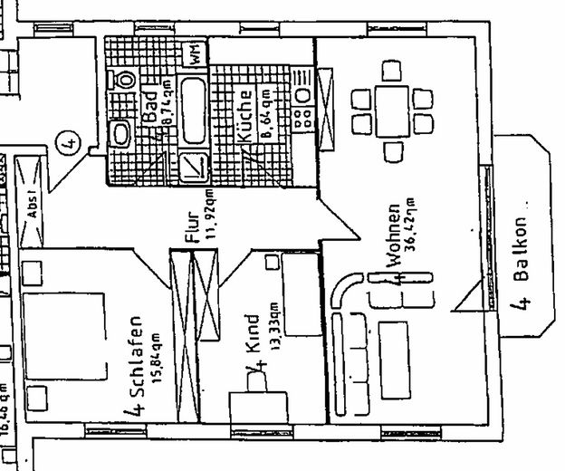 3,5-Zimmer-Wohnung in Buxtehude; großzügiger Wohnbereich mit offener Küche – Grundriss ohne Wohnküche