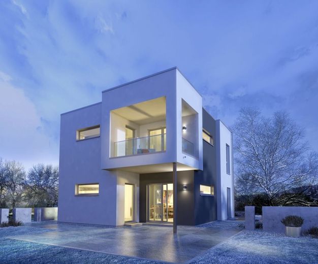 BAUHAUS-ARCHITEKTUR MEETS WOHNKOMFORT – Ansicht Garten Winter