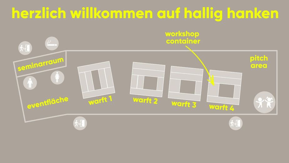 Uffici in container marittimi ristrutturati a Hallig Hanken – Hallenplan