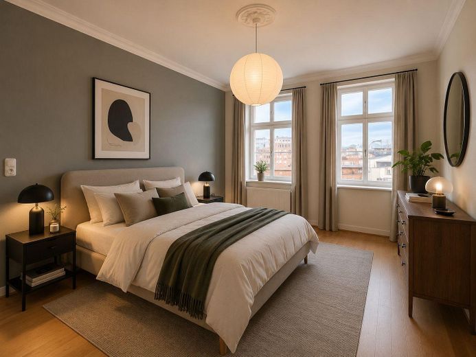 Privat & ruhig Wohnen auf 152qm über den Dächern von St. Georg – Schlafzimmer (Vorschlag)