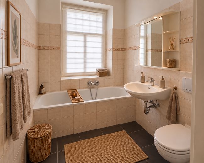 Schöne, modern renovierte 4-Zimmer-Wohnung zu vermieten – Badezimmer mit Badewanne