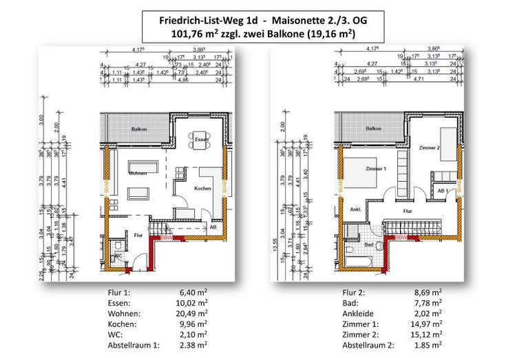 Maisonette di 3,5 locali * ASCENSORE * POMPA DI CALORE * 102mq + 19mq BALCONI – Grundriss