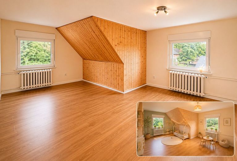 PROVISIONSFREI | Familienhaus mit großem Traumgrundstück, Werkstatt, Garage und Ausbaureserve – Kinderzimmer mit virtuellem Einrichtungsbeispiel