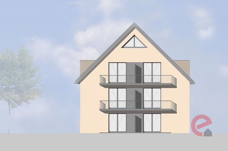 Rückansicht des Hauses mit den Balkonen