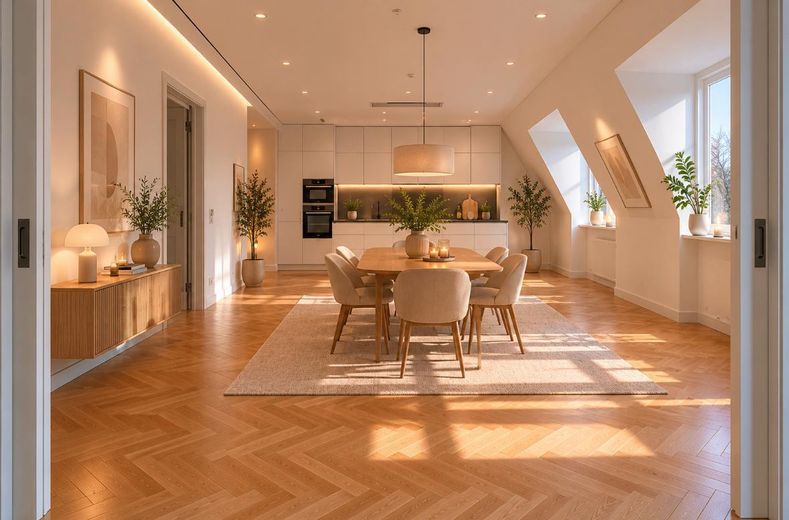 Provisionsfrei: Außergewöhnliche Dachgeschosswohnung mit Blick über Berlin und toller Dach-Terrasse – Esszimmer (Küche) KI