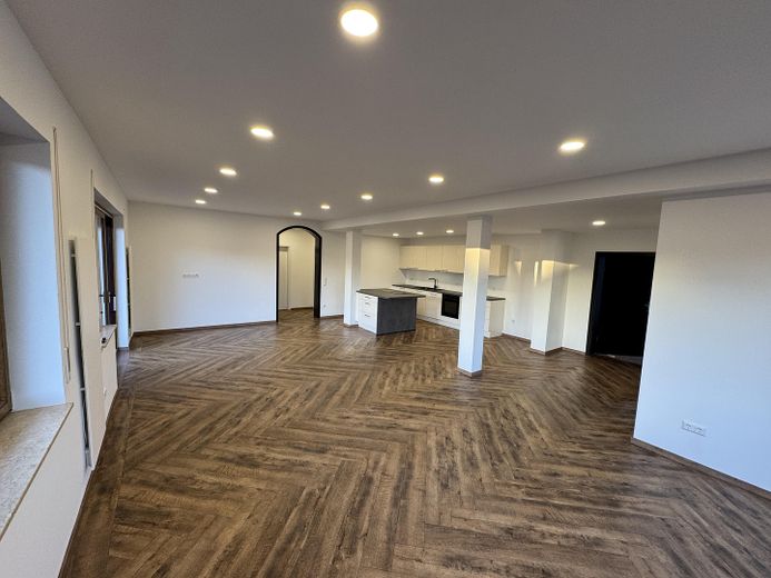 Helle 4-Zimmer Wohnung mit großem Balkon, Garten und Kamin – Wohnzimmer