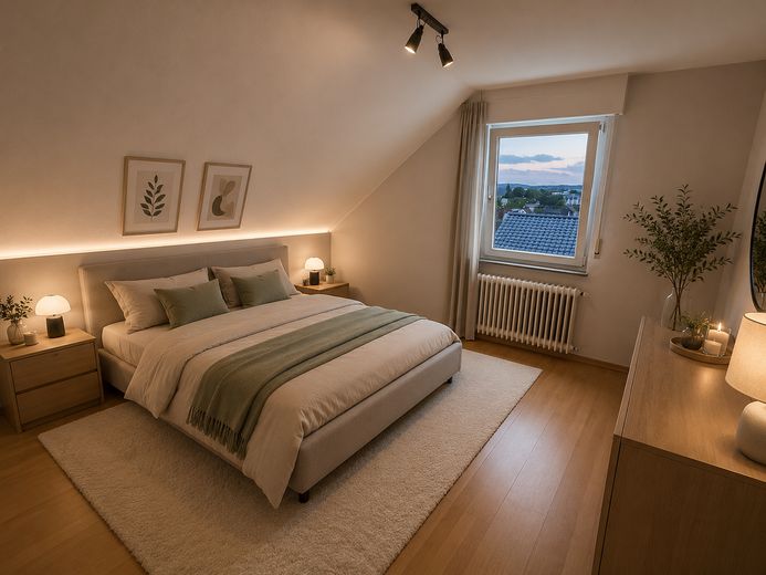 Feldkirchen | Semi-detached house with sunny balcony | 6 rooms | Garden | Quiet location – KI einger. OG Schlafzimmer