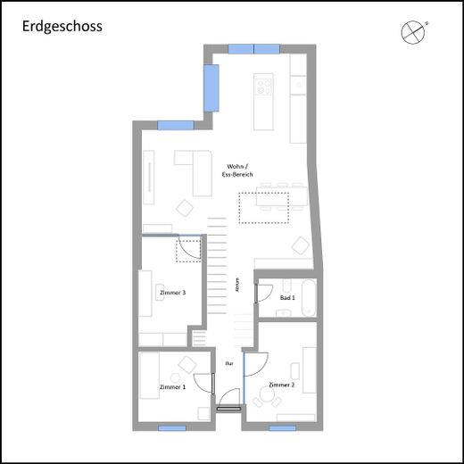 Ventana-asiento con vistas al verde, arquitectura tipo loft y bomba de calor: idilio familiar listo para entrar a vivir en Pulheim – Erdgeschoss