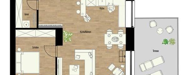 Première occupation après rénovation complète - appartement de 82 m² de 2 pièces avec entrée séparée, terrasse et garage – Grundriss
