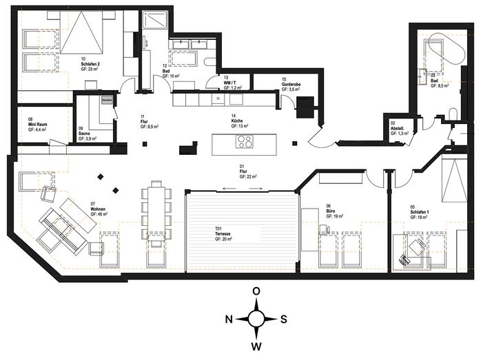 Penthouse avec sauna et toit-terrasse dans le Bergmannkiez – Grundriss