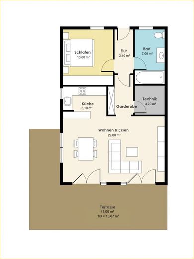 Grundrissvariante 1: 2 Zimmer