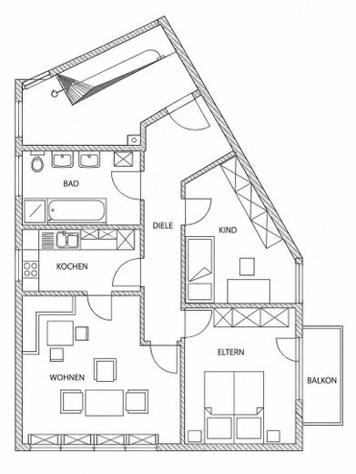 Beau 3 pièces cuisine salle de bains ensoleillé de 72 m² à Schwabmünchen avec surface supplémentaire sous les combles (surface utile) – II. Stock