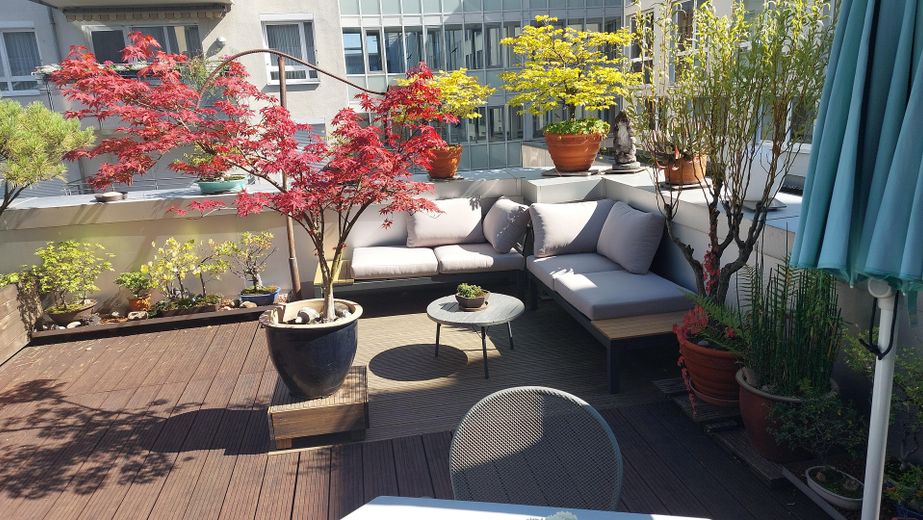 شقة جذابة ومشرقة من 3 غرف في وسط دارمشتات مع تراس سقفي استثنائي – Terrasse, Blick von Whg