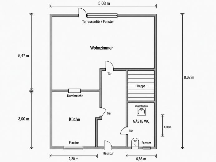 Casa a schiera di testa tranquilla e centrale a Norderstedt vicino ad Amburgo – Erdgeschoss