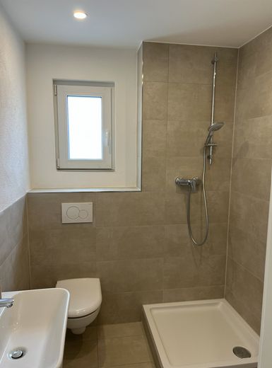 Kernsanierte 3-Zi-Wohnung mit Klimaanlage, Stellplatz & Garten, provisionsfrei – Badezimmer