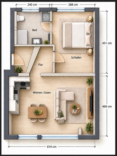 Modern wonen in Stuttgart-West | 53 m² | Inbouwkeuken | Vloerverwarming | Energetisch gerenoveerd – Grundriss