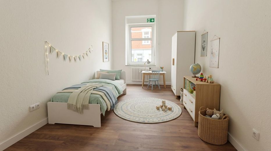 3-room ground-floor apartment with terrace facing the quiet courtyard – flexible layout in Essen-Kray – Kinderzimmer