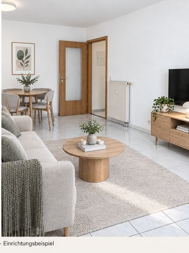 Licht 2-kamerappartement met inbouwkeuken, balkon en parkeerplaats in de ondergrondse garage – Wohnzimmer Beispiel