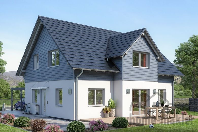 TOP Preis in  Stein-Unterweihersbuch: Energieeffizientes Fertighaus- Neubau großen Garten – M82-112-G_EINGANG_TERRASSE