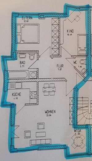 Lichtdurchflutete 3-Zimmer-Wohnung mit Süd-Wintergarten und Waldblick am Ebersberger Forst. – Grundriss vom Bauträger.