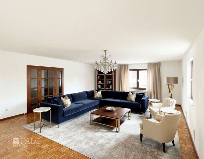 Großzügige 132 m² Wohnung mit großem Balkon und Stellplatz im gepflegten Dreifamilienhaus – Wohnzimmer - (KI generiert)