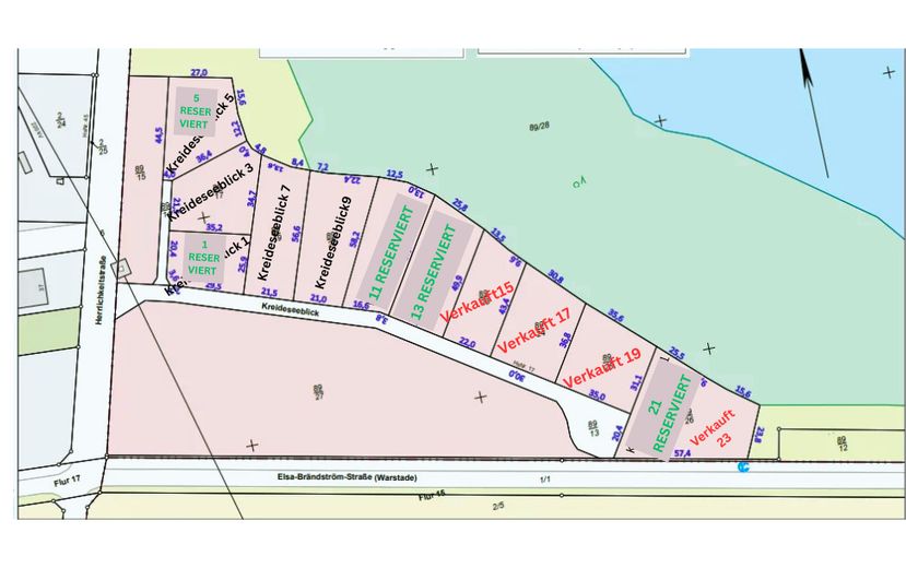 Działki nad jeziorem w powiecie Cuxhaven od 970 m², 1. rząd, panoramiczny widok na jezioro, doskonała lokalizacja w 21745 Hemmoor – Verkaufsliste Stand 18-09-2026