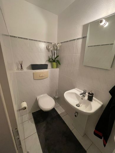 Reihenendhaus mit Keller, Garten, Pelletofen, 2 Stellplätzen & Gartenhaus – 55270 Jugenheim – privat – Gäste WC - Erdgeschoss