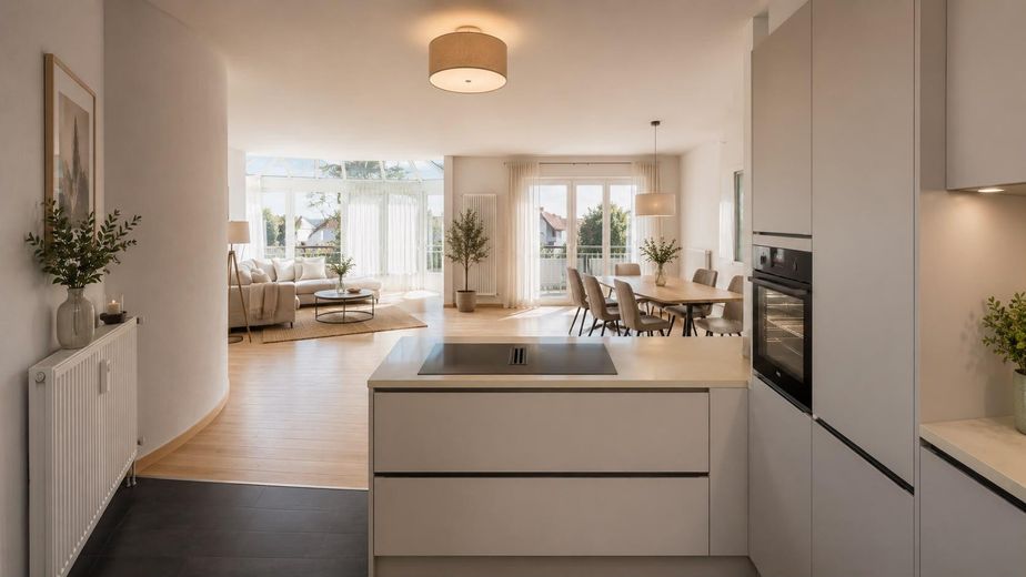 Helle & klimatisierte Maisonettewhg. mit neuer Küche & Wintergarten - Erstvermietung nach Sanierung – Küche (KI-Ansicht)