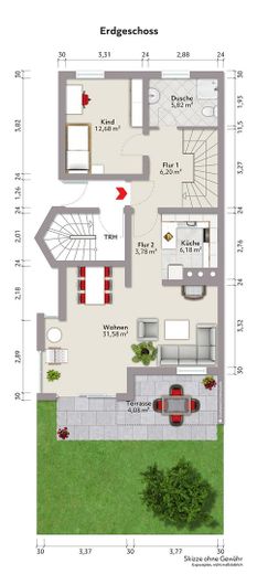 Gran casa adosada con 2 viviendas independientes: vivienda en propiedad de 4-5 habitaciones y vivienda en propiedad de 3 habitaciones, junto al campo – Grundriss Erdgeschoß