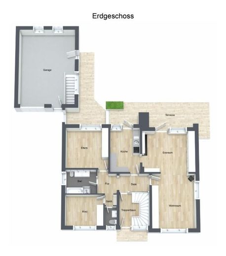Casa unifamiliar bien cuidada con apartamento independiente, 165 m², parcela de 900 m² – 3-D Grundriss EG