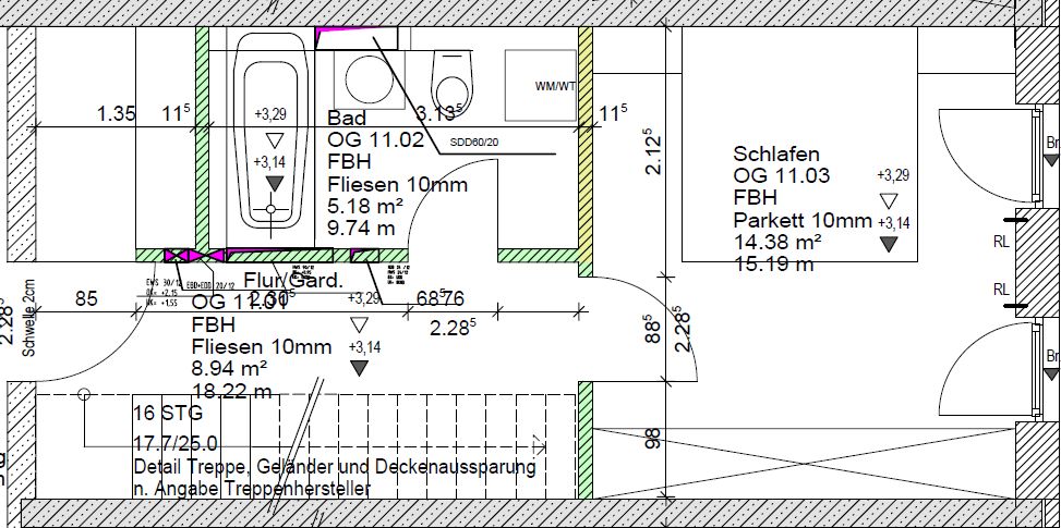 Grundriss OG Schlafen und Bad