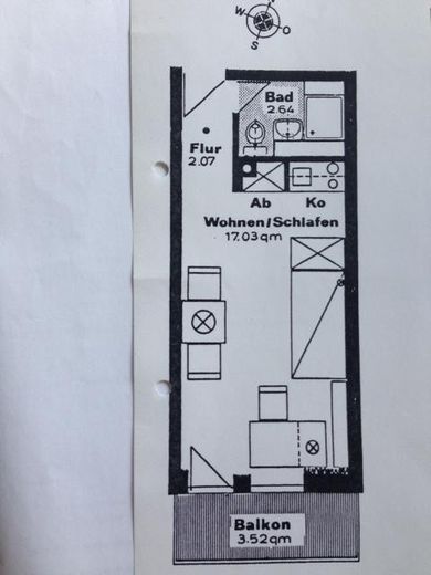 Provisionsfrei: Gepflegte möblierte 1-Zimmerwohnung mit Westbalkon - Uninähe – Mustergrundriß