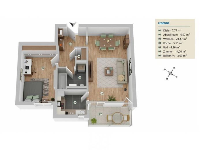 Lichte 2-kamerwoning met BALKON, EBK en ligbad in Ottobrunn – Grundriss