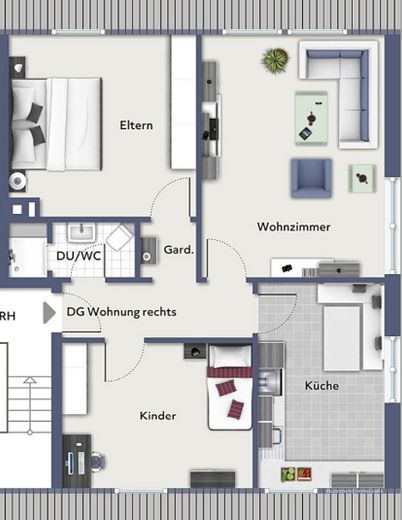 Frisch renovierte 3-Zimmer-Dachgeschosswohnung mit Garage – Grundriss