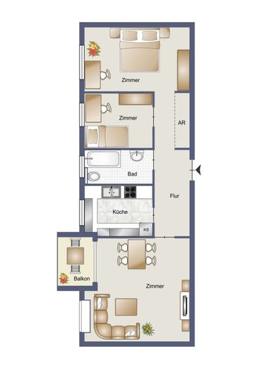 vermietete 3-Zimmer-Eigentumswohnung mit Sonnen-Balkon und neuem Bad Nähe Gemeindepark Lankwitz – Grundriss unverbindlich