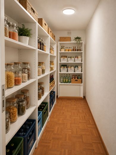 Appartamento per famiglie di rara bellezza – balcone esposto a sud-ovest, 2 bagni e posizione tranquilla di prim’ordine a Freiburg-Vauban – Vorratsraum (ca. 3 m²) 