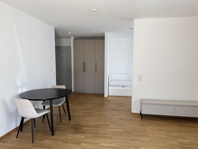 Moderne, vollmöblierte 1,5-Zimmer-Wohnung mit Stellplatz zu vermieten – ab sofort verfügbar – Wohnbereich