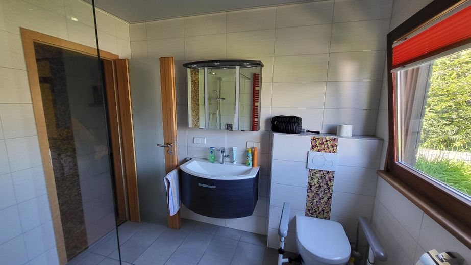 Detached single-family house in Sandhausen with plenty of space and 2 bedrooms on the ground floor – Bad EG Waschtisch WC