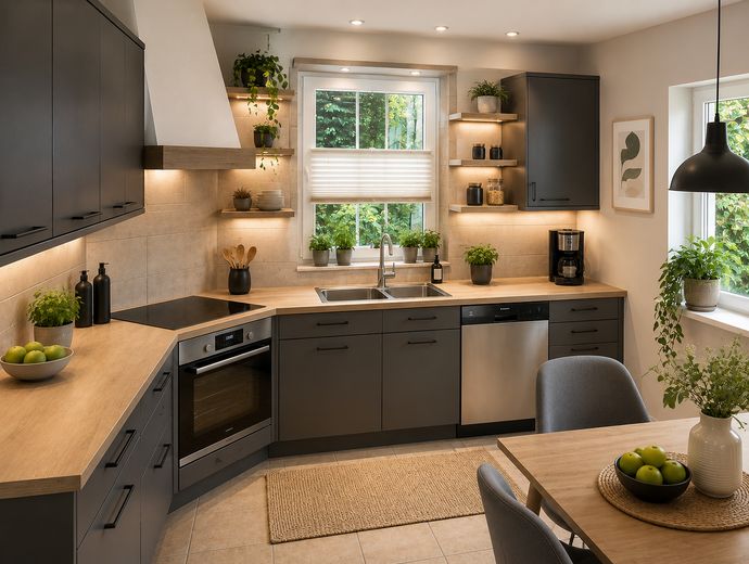 Amplia vivienda unifamiliar con apartamento independiente – Küche EG, Möbel AI